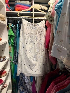 Thierry Colson Yulia skirt white with blue floral embroidery